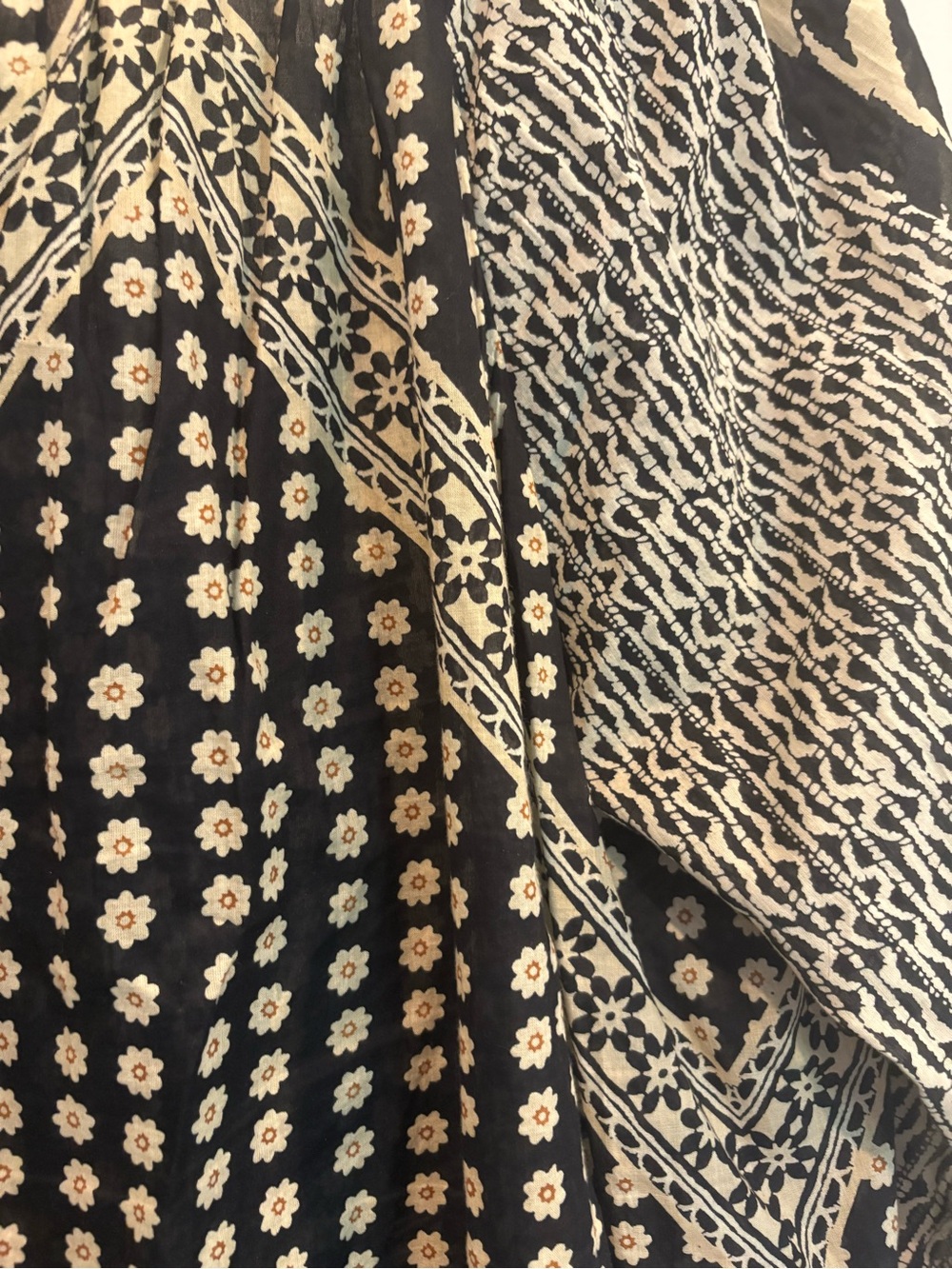 Free People Black and Cream Mixed-Print Peasant Blouse - Picture 5 of 6